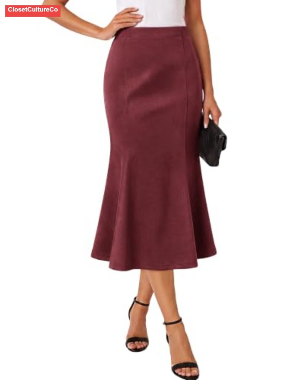 Faux Suede Midi Skirt High Elastic Waist Mermaid Fishtail Fall Winter